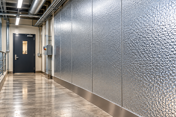 Embossed metal used in construction
